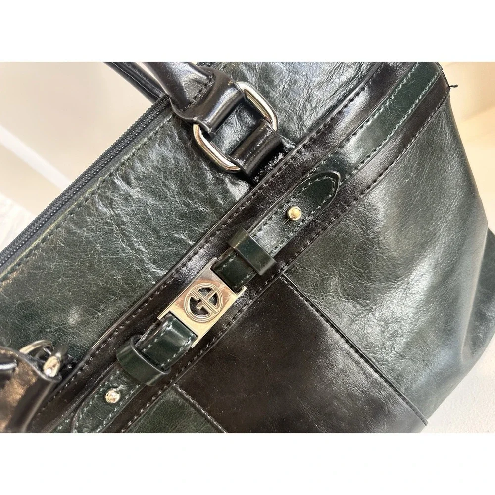 Giani Bernini Womens Forest Green & Black Buckle Hand Bag‎ Soft Leather